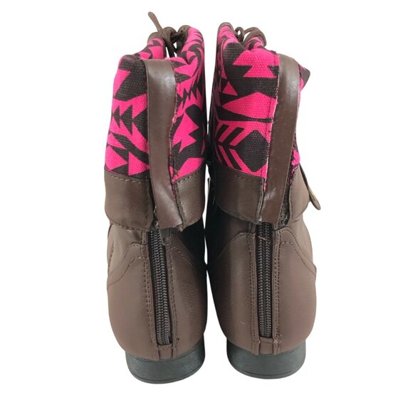 Twisted Womens Boots Fold Over Faux Leather Tribal Pink Brown Size 9W Wide Width - Picture 3 of 6
